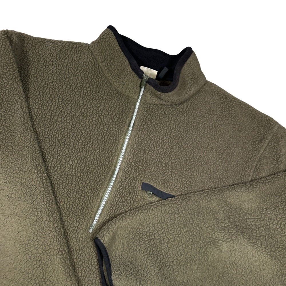 VTG 80s/90s L.L. Bean Mens Sherpa Fleece Half Zip Pullover Olive Green Pocket